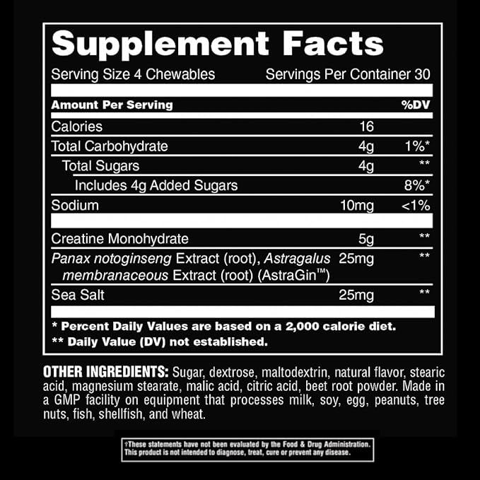 Animal Creatine Chews Tablets - Enhanced Creatine Monohydrate with AstraGin to Improve Absorption, Sea Salt for Added Pumps, Delicious and Convenient Chewable Tablets - Grape