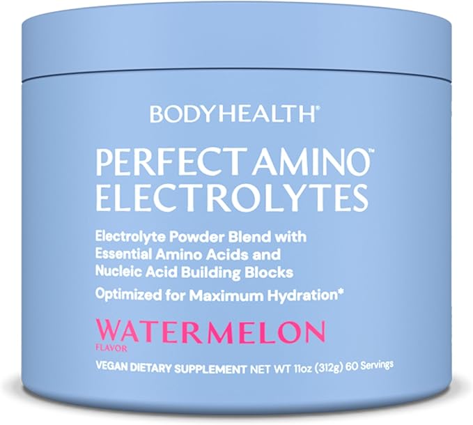 BodyHealth PerfectAmino Electrolytes Powder, Hydration Powder, Sugar Free Keto Electrolyte Drink Mix, Non GMO, Watermelon Flavor (60 Servings)