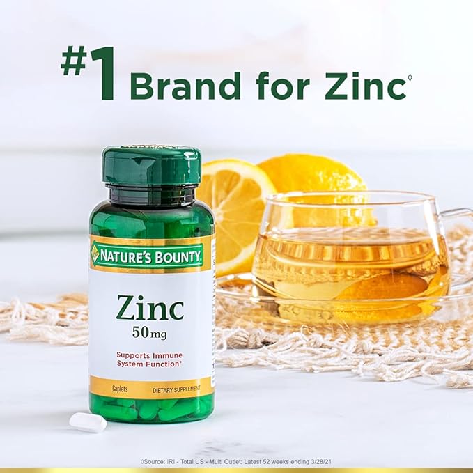 Nature's Bounty Zinc 50 mg Caplets, Unflavored, 100 Count, Pack of 2