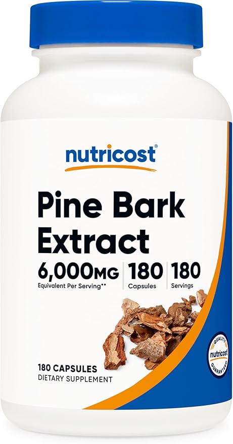Nutricost Pine Bark Extract 6000mg Equivalent, 180 Capsules, 300mg Standardized to Contain 95% Proanthocyanidins - Vegetarian, Non-GMO and Gluten Free