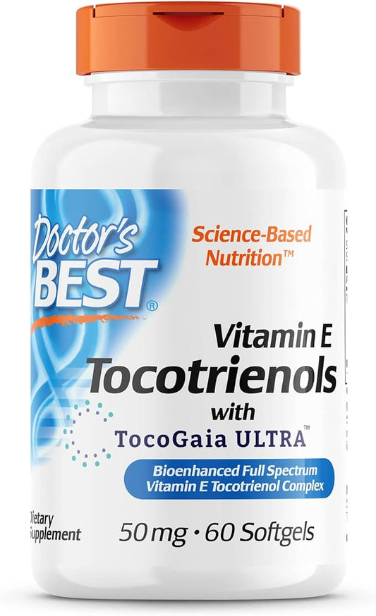Doctor's Best Vitamin E Tocotrienols contains TocoGaia ULTRA™ bioenhanced full spectrum vitamin E complex, 60 Count