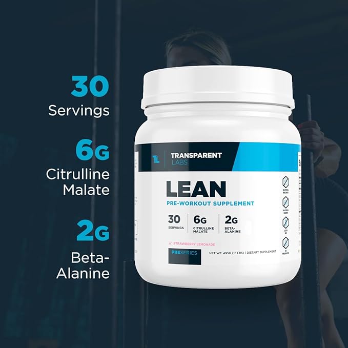 Transparent Labs Lean Pre-Workout - Body Recomposition Pre Workout for Men and Women with Acetyl L-Carnitine, Beta Alanine Powder, & PurCaf Organic Caffeine Powder - 30 Servings, Cherry Splash