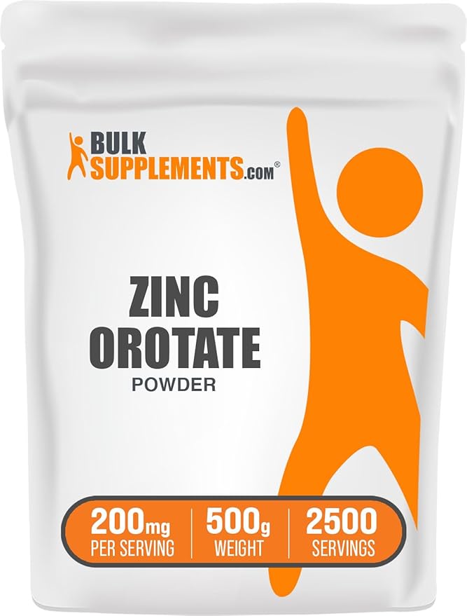 BulkSupplements.com Zinc Orotate Powder - Zinc Supplements, Zinc 30mg - Zinc Minerals Supplement, for Immune Support - Gluten Free, 200mg per Serving, 500g (1.1 lbs) (Pack of 1)