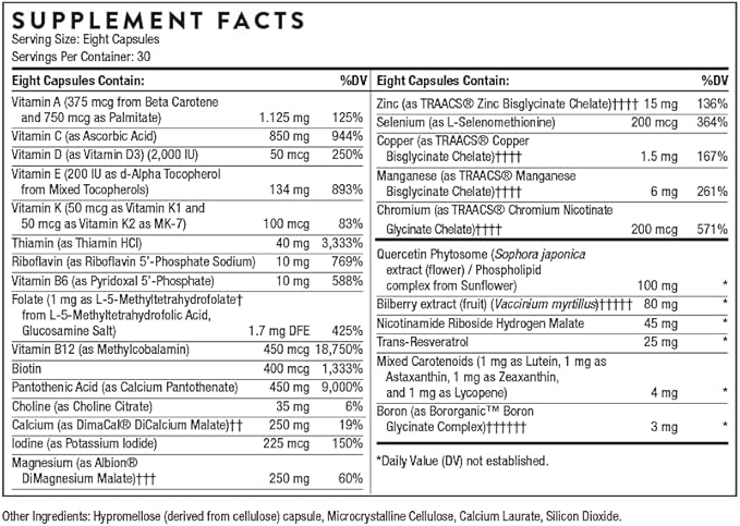 THORNE Advanced Nutrients - Multivitamin and Mineral Supplement with Nicotinamide Riboside - Foundational Support, Healthy Aging and Eye Health - Gluten-Free, Soy-Free - 240 Capsules - 30 Servings