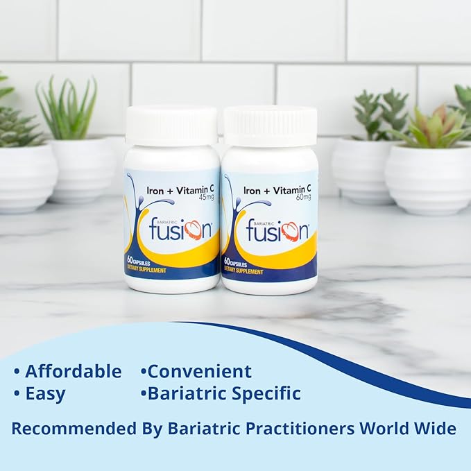 Bariatric Fusion Iron Supplement 60mg with Vitamin C | Easy to Swallow Capsule | Ferrous Fumarate Vitamins for Women and Men | Gluten, Dairy and Soy Free | Non-GMO | 60 Count