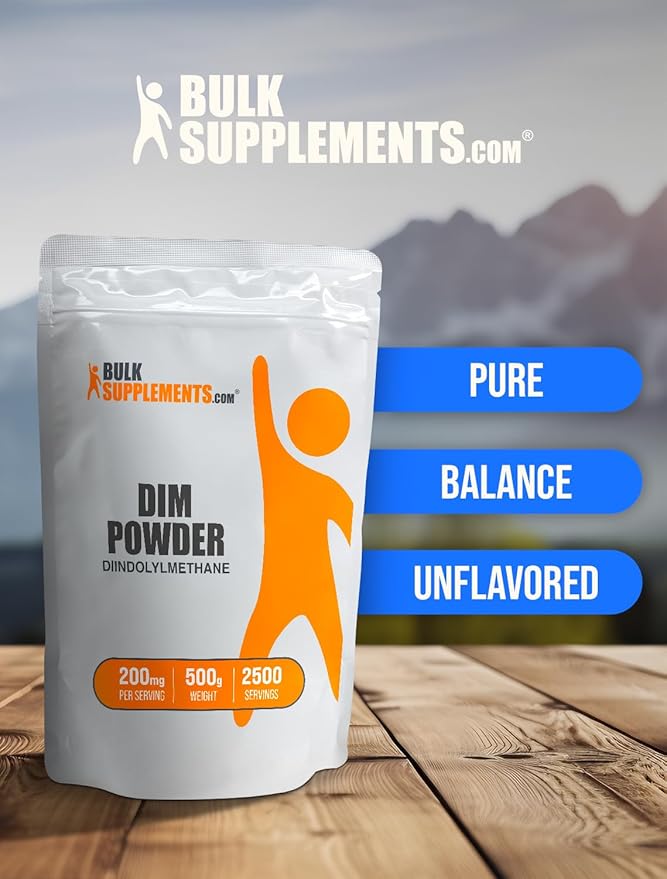 BulkSupplements.com DIM Powder - Diindolylmethane Powder, DIM Supplement for Men & Women - DIM 200mg, Gluten Free - 200mg per Serving, 500g (1.1 lbs) (Pack of 1)