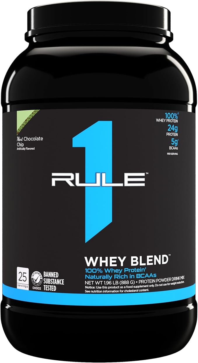 Rule One Proteins Whey Blend - Mint Chocolate Chip, 24g Fast-Acting Whey Protein Concentrates, Isolates, and Hydrolysates Per Serving, with Naturally Occurring EAAs and BCAAs, 2lbs
