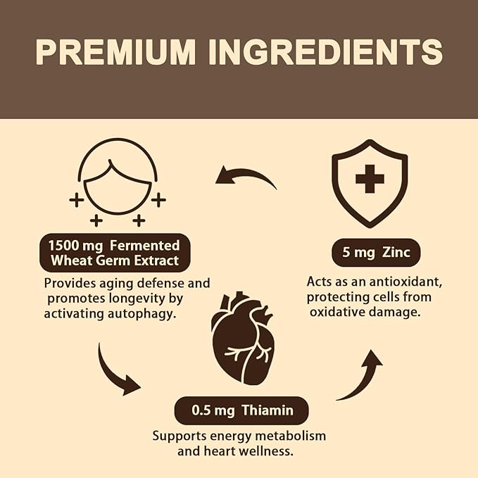 Spermidine Supplement 15 MG - 99% Purity, High Absorption, 1500 mg Fermented Wheat Germ Extract with Zinc & Thiamin, Spermidine for Men & Women - Cellular Renewal, Aging Defense, Energy, 240 Softgels