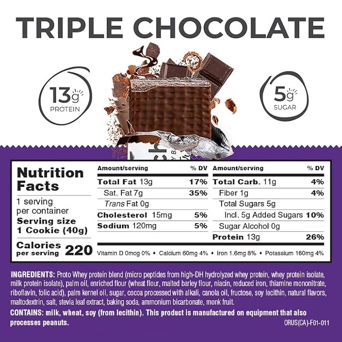 Power Crunch Protein Wafer Bars, High Protein Snacks with Delicious Taste, Triple Chocolate, 1.4 Ounce (12 Count)