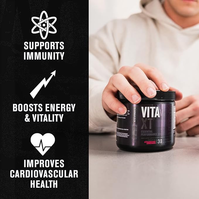 Jacked Factory Vita XT Performance Vitamin Powder - Daily Multivitamin Powder for Men with KSM-66 Ashwagandha, Prebiotic Fiber, Vitamin A, C, D, K, B6, B12, & More - Strawberry Lemonade, 30Sv