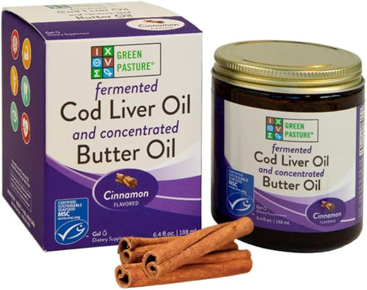 Green Pasture Butter Oil/Fermented Cod Liver Oil Blended Gel - 6.4 oz.- Vitamin A & D- EPA - DHA - Omega Fatty Acids (Cinnamon) (Cinnamon)
