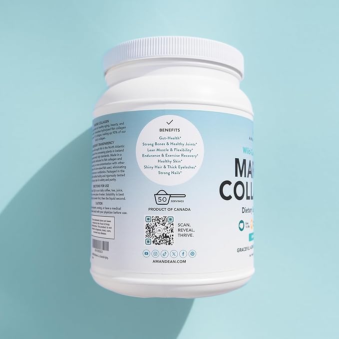 AMANDEAN Premium Anti-Aging Marine Collagen Peptides Powder. 500g Wild-Caught Hydrolyzed Fish Collagen Supplement. Type 1 & 3 Collagen Protein. 18 Amino Acids for Skin, Hair, Nails.