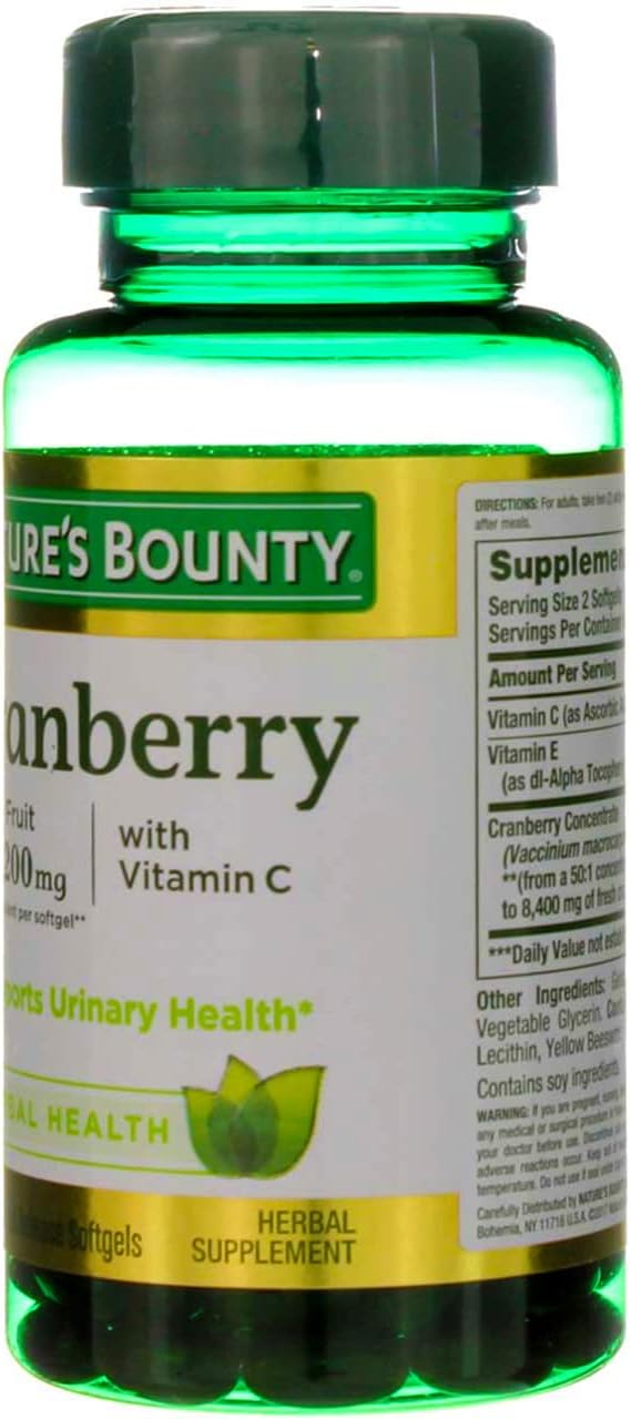 Nature's Bounty Cranberry Fruit 4200 mg, Plus Vitamin C Softgels, 120 ea (Pack of 4)