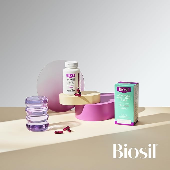 Biosil Advanced Hair + Nail Care - 60 Capsules - Grow, Strengthen & Thicken Hair and Nails - with Patented ch-OSA & Biotin - 30-Day Supply