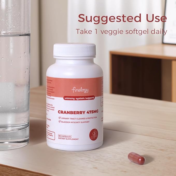 Cranberry Pills 475mg | 60 Vegan Capsules for Urinary Tract Health & Bladder Support, Concentrated Cranberry Powder, Non-GMO, Sugar-Free Cranberry Supplement, 2-Month Supply