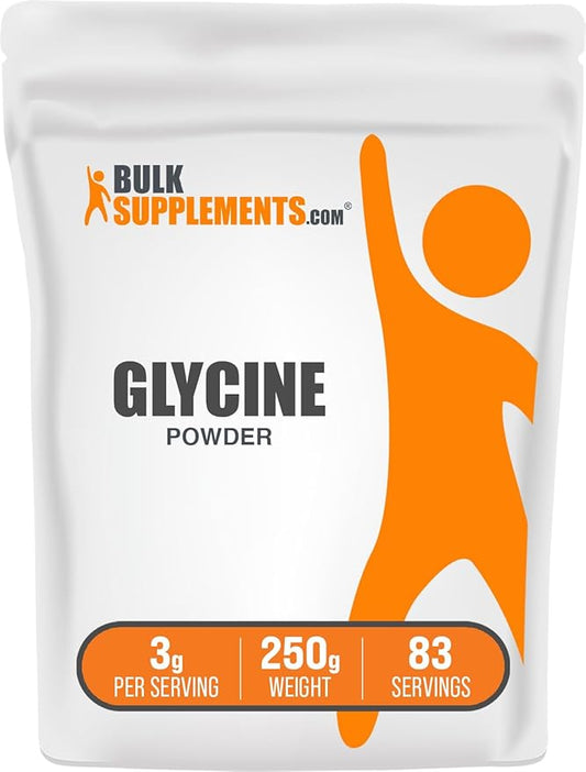 BulkSupplements.com Glycine Powder - Glycine Supplements, Glycine 3000mg - Glycine Amino Acid Supplement, Pure & Gluten Free - 3000mg per Serving, 250g (8.8 oz) (Pack of 1)