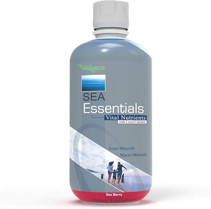 Wellgenix Sea Essentials Coral Calcium Liquid Vitamin for High Absorption - Nutritional Multivitamin Supplement - Sea Berry Flavor (32 oz) (1 Pack)