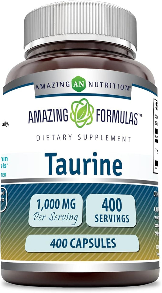 Amazing Formulas Taurine 1000mg Capsules Amino Acid Supplement | Non-GMO | Gluten Free | Made in USA (400 Count)
