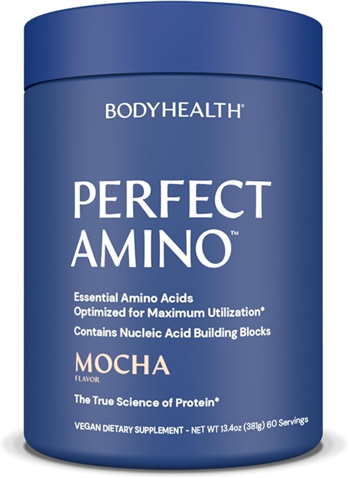 BodyHealth PerfectAmino Powder - BCAA and EAA Powder for Pre and Post Workout - Amino Acid Energy Drink Powder for Men and Women to Support Lean Muscle and Recovery - Mocha - 60 Servings