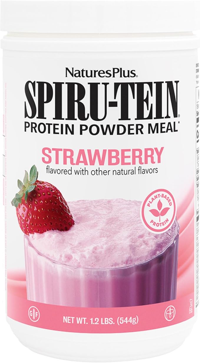 NaturesPlus SPIRU-TEIN, Strawberry - 1.2 lb - Plant-Based Protein Shake - Non-GMO, Vegetarian, Gluten Free - 16 Servings