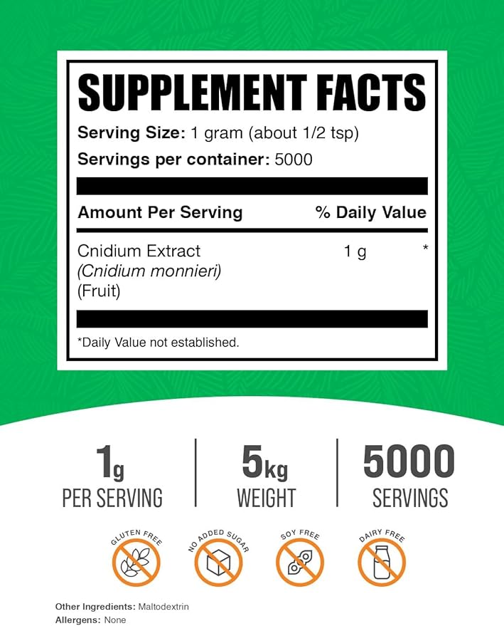 BulkSupplements.com Cnidium Fruit Extract Powder - Herbal Supplements Powder, Cnidium Monnieri - Gluten Free - 1000mg per Serving, Pack of 5 (5 Kilograms - 11 lbs)