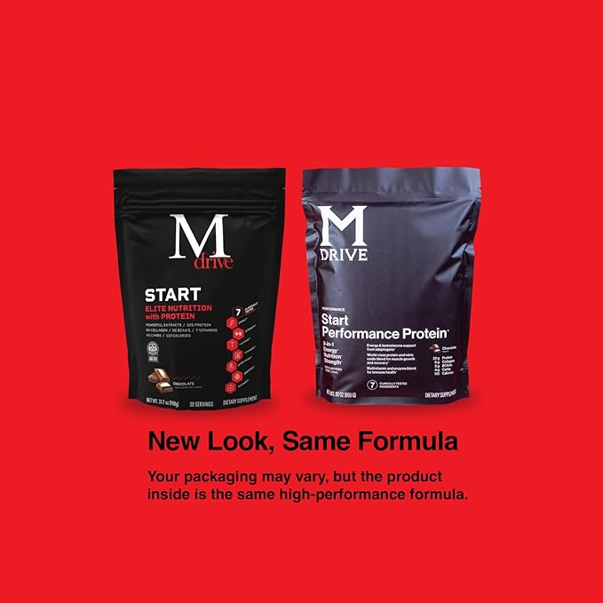 Mdrive Start, 9-in-1 Complete Nutrition and Protein Shake Powder, Supports Energy, Strength, Digestion, Immune Health, Nitric Oxide, Recovery and Reduces Stress - Chocolate Mousse 31.7oz, 30 Servings