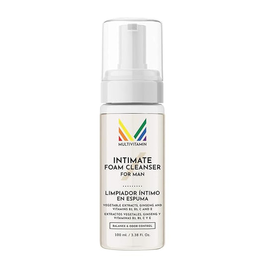 No Rinse Intimate Foam Cleanser for Men pH Balanced Vanilla Scent Gentle Daily Hygiene Hydrating with Essential Vitamins Pre Intimacy Post Workout Paraben Free Alcohol Free Fresh Feeling 3.4 fl oz