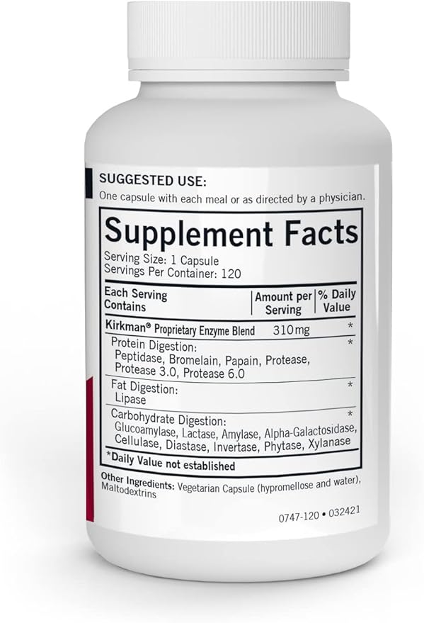 Kirkman - Enzyme Complete/DPP-IV - 120 Capsules - Potent Digestive Aid - Broad Spectrum Digestive Enzyme - Hypoallergenic