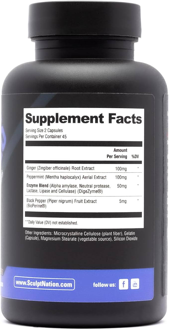 Sculpt Nation by V Shred Digestive Enzymes - Multi Enzyme for Digestion and Gut Health Support, Occasional Bloating Relief for Women and Men - 90 Gluten-Free Capsules