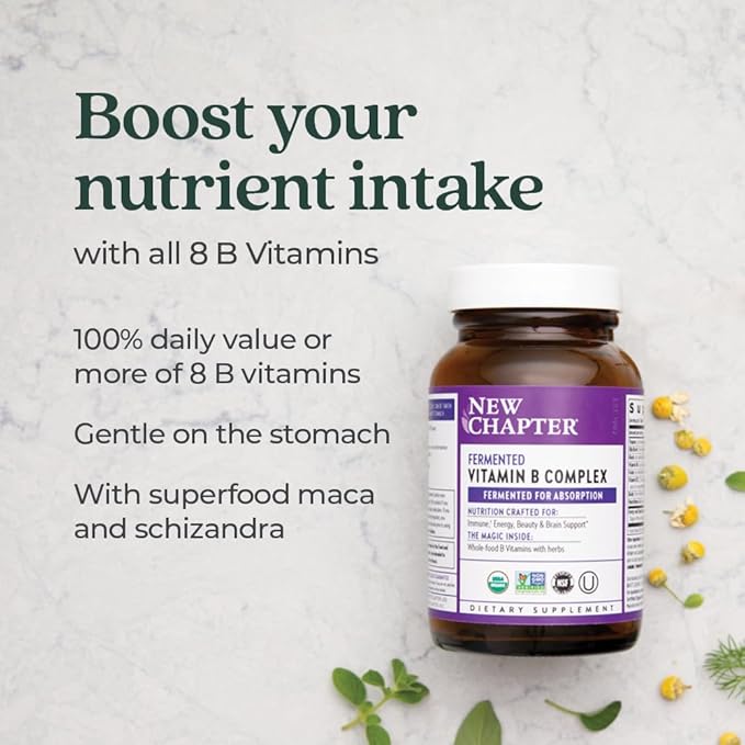 New Chapter Vitamin B Complex, Fermented Vitamin B Complex, USDA Organic, ONE Daily for Cellular Energy + Brain + Beauty, 100% Vegan, Gluten-Free - 90 Count