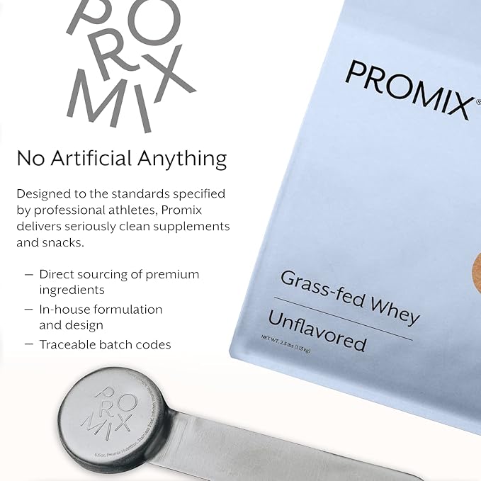 Promix Whey Protein Powder, Unflavored - 2.5lb Bulk - Grass-Fed & 100% All Natural - ­Post Workout Fitness & Nutrition Shakes, Smoothies, Baking & Cooking Recipes - Gluten-Free & Keto-Friendly