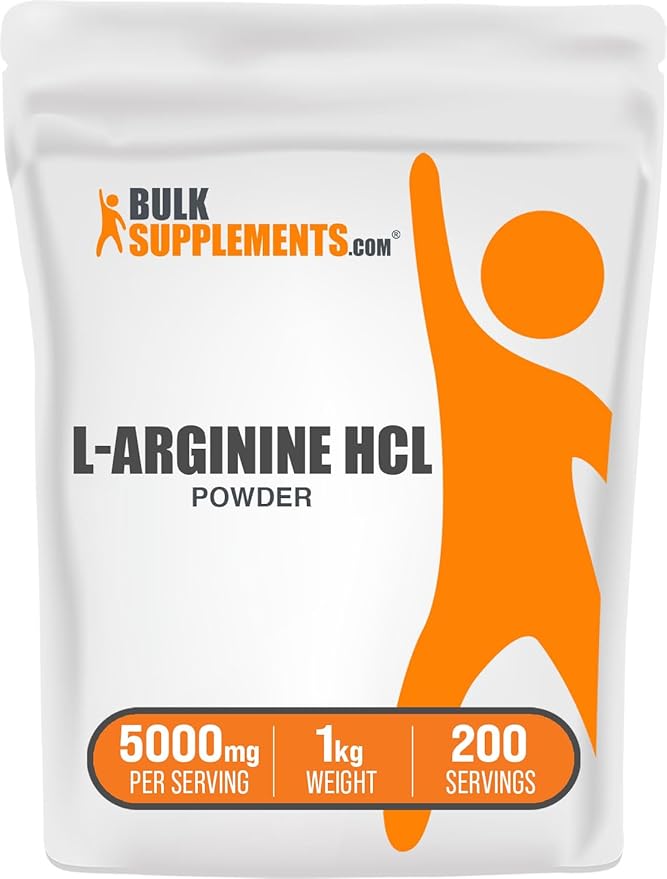 BulkSupplements.com L-Arginine HCl Powder - Arginine Supplement, Nitric Oxide Supplement - Arginine Powder, Unflavored & Gluten Free, 5000mg per Serving, 1kg (2.2 lbs) (Pack of 1)