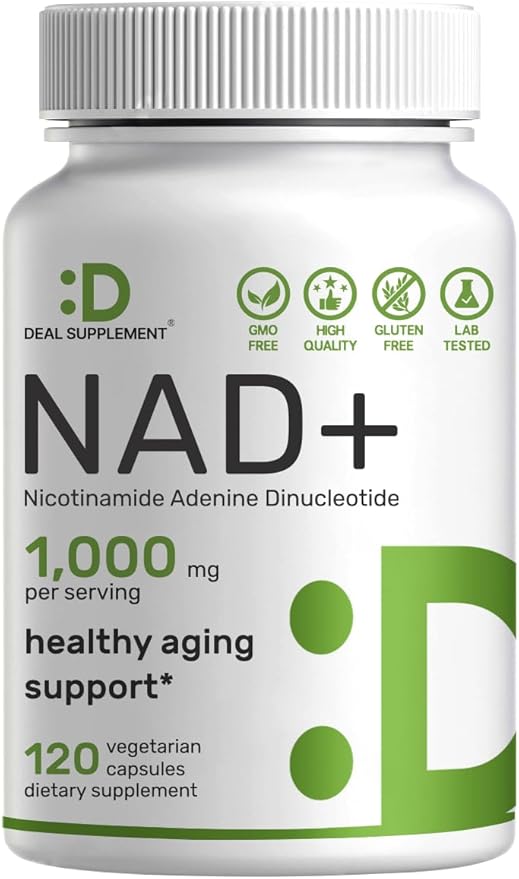 NAD+ Supplement 1,000mg Per Serving, 120 Veggie Capsules – Extra Strength NAD Booster – Healthy Aging, Energy, & Brain Support – Similar to Nicotinamide Riboside – Non-GMO