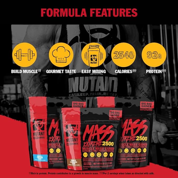 Mutant Mass Extreme Gainer – Whey Protein Powder – Build Muscle Size and Strength – High Density Clean Calories (Triple Chocolate, 12 lbs)