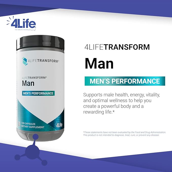 4Life Transform Man – Sexual Performance & Vitality Supplement for Men - Supports Nitric Oxide Production, Energy, & Overall Well-Being with L-Citrulline, Vitamin D3, & Korean Ginseng – 120 Caps