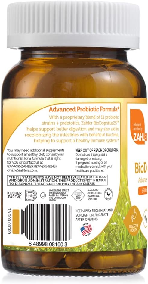 Advanced Nutrition by Zahler Probiotic Nutritional Supplement Capsules, Promotes Digestive Health, 25 Billion Live Culture Per Serving, Optimal Acidophilus for Women and Men, 120 Capsules