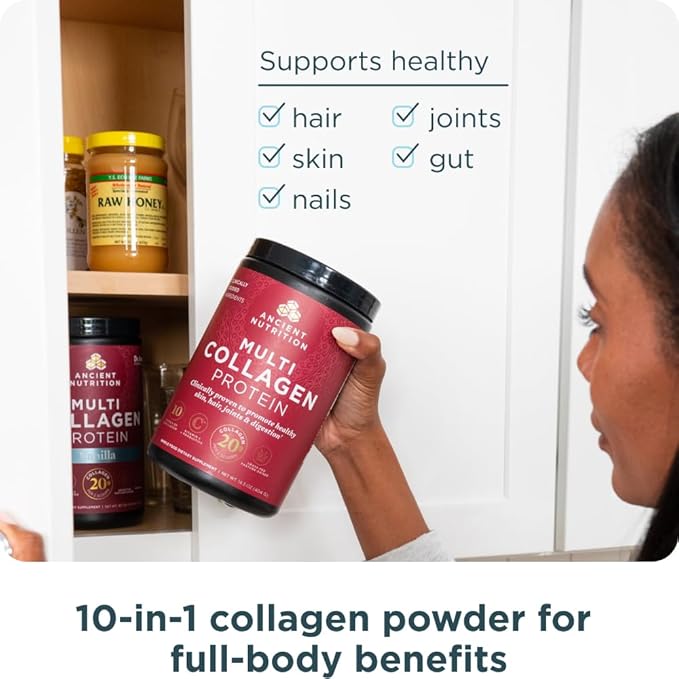 Ancient Nutrition Collagen Powder Protein with Probiotics, Multi Collagen Protein with Vitamin C, Hydrolyzed Collagen Peptides Supports Skin and Nails, Gut Health (40 Servings, Unflavored)