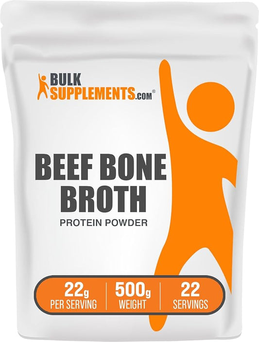 BulkSupplements.com Beef Bone Broth Protein Powder - Bovine Bone Broth Protein, Lactose Free Protein Powder - Dairy Free & Gluten Free, 22g per Serving, 500g (1.1 lbs) (Pack of 1)