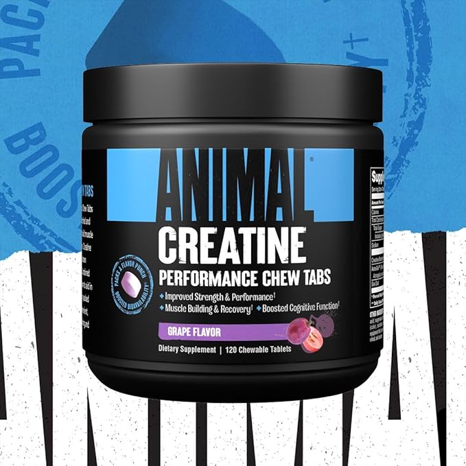 Animal Creatine Chews Tablets - Enhanced Creatine Monohydrate with AstraGin to Improve Absorption, Sea Salt for Added Pumps, Delicious and Convenient Chewable Tablets - Grape