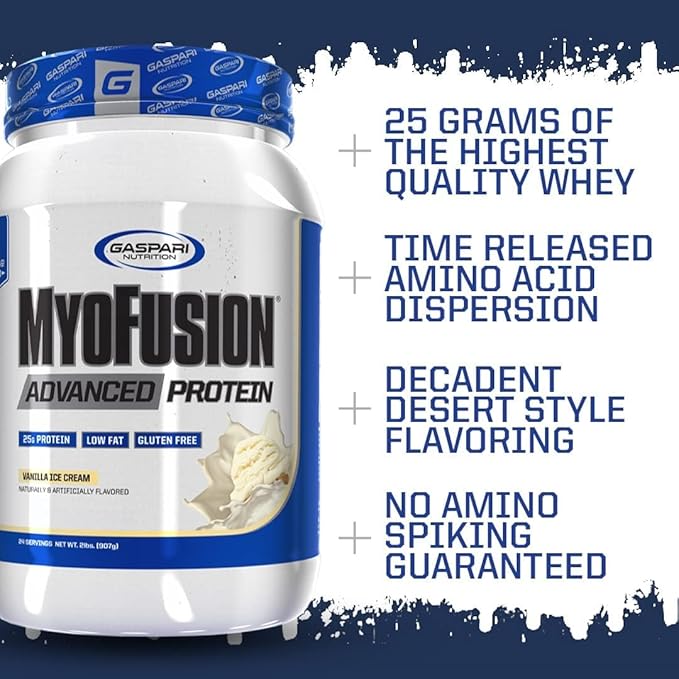 Gaspari Nutrition Myofusion Advanced Protein, Protein Blend with Whey Protein, Casein Protein and Isolate Protein, Low Fat and Gluten Free (Confetti Birthday Cake, 2 Pound)
