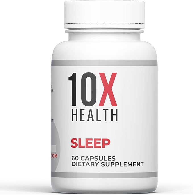 10X Health Sleep Supplement - Magnesium Supplement with L Theanine & Melatonin 3mg for Longer Sleep Support & Relaxation - 3-in1 Sleep Supplements for Adults - 60 Capsules
