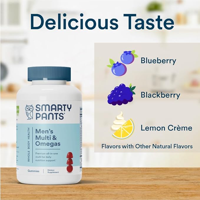 SmartyPants Multivitamin for Men, Gummies: Omega 3 Fish Oil (EPA/DHA), Methylfolate, Vitamin D3, C, Vitamin B12, B6, Vitamin A, K & Zinc for Immune Support, 120 Gummies (20 Day Supply)