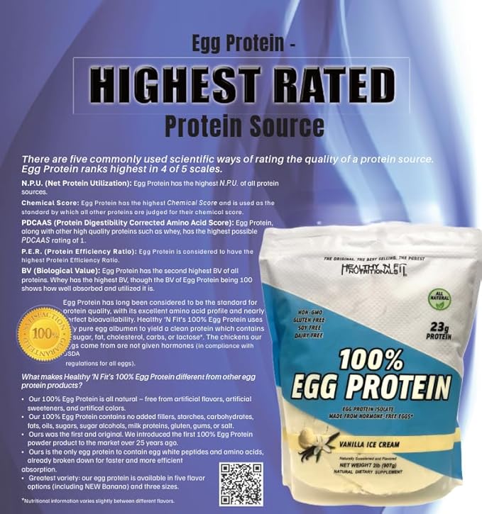 Healthy 'N Fit 100% Egg Protein -Chocolate 2lb, Lactose Free, Sugar Free, Naturally Sweetened