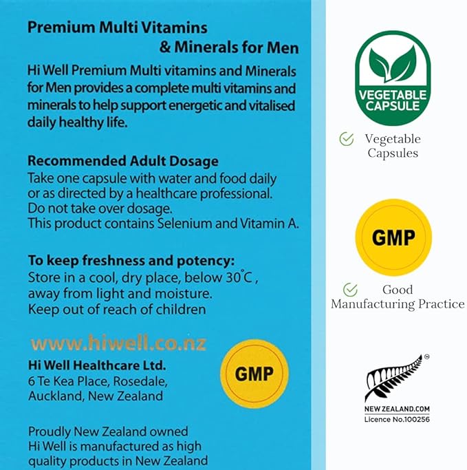 Hi Well Premium Multi Vitamins & Minerals for Men 60VegeCapsules