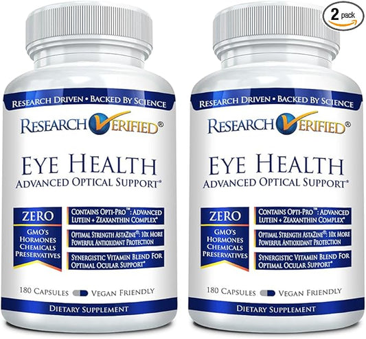 Research Verified Eye Health - Nourish and Protect Eyes and Vision, Support Healthy Retina, Improve Blood Supply to Eyes - Vitamins A, B, C, and E - 360 Capsules - 6 Month Supply - Made in The USA