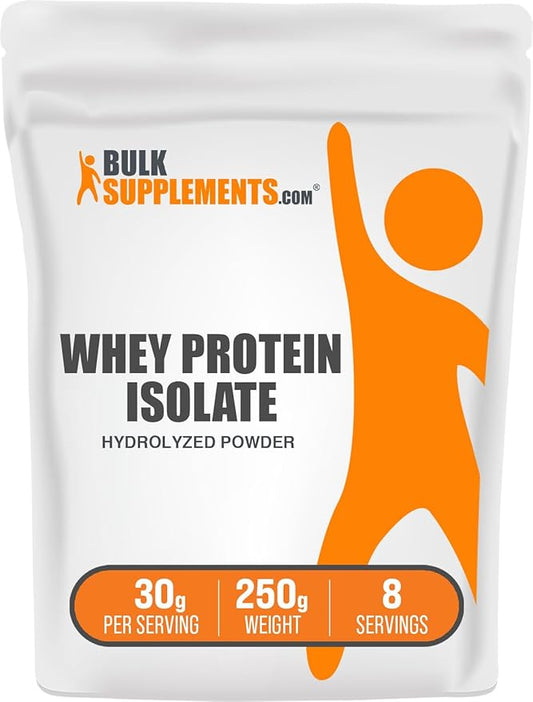 BulkSupplements.com Hydrolzyed Whey Protein Isolate Powder - Unflavored Whey Protein Powder, Plain Protein Powder - Gluten Free, 30g per Serving, 250g (8.8 oz) (Pack of 1)