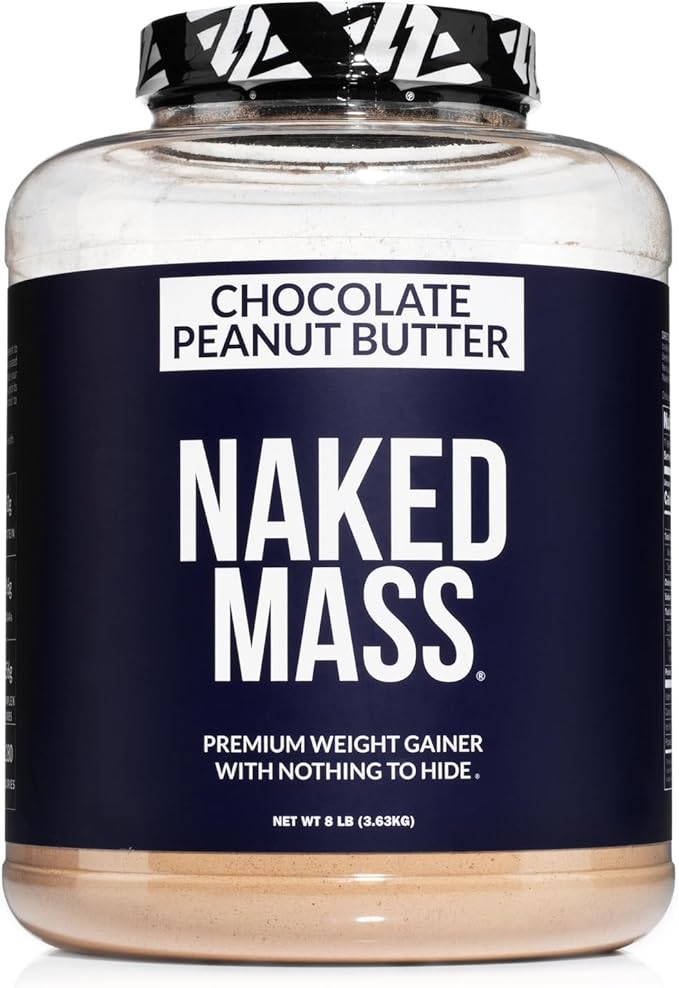 Chocolate Peanut Butter Naked Mass - 1,280 Calories, 50G Protein, Nothing Artificial. All Natural Weight Gainer Protein Powder - 8Lb Bulk, GMO Free, Gluten Free & Soy Free