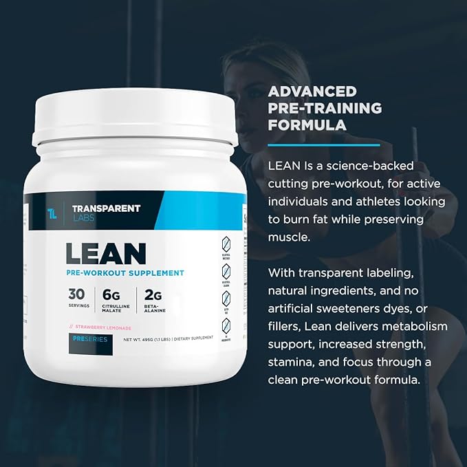 Transparent Labs Lean Pre-Workout - Body Recomposition Pre Workout for Men and Women with Acetyl L-Carnitine, Beta Alanine Powder, & PurCaf Organic Caffeine Powder - 30 Servings, Cherry Splash