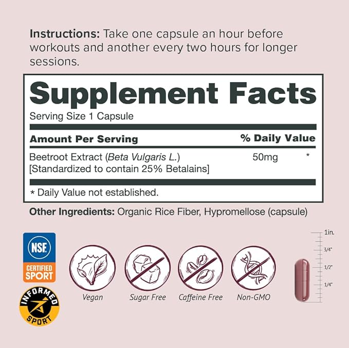 AltRed Sur Beet Root Capsules for Muscle Recovery and Sports Nutrition - 25% Betalain Extract Pre Workout & Nitric Oxide Supplement for Endurance Athletes - NSF Certified for Sport