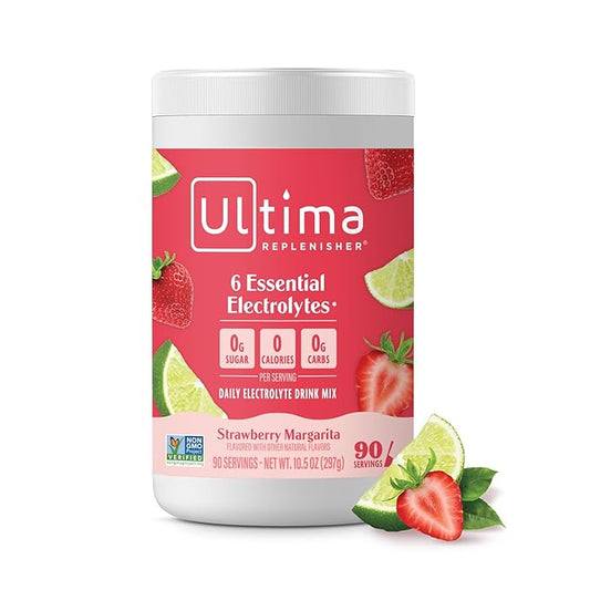 Ultima Replenisher Mocktini Electrolyte Drink Mix – Strawberry Margarita, 90 Servings – Hydration Powder with 6 Electrolytes & Trace Minerals – Keto Friendly, Non-GMO & Sugar-Free Electrolyte Powder